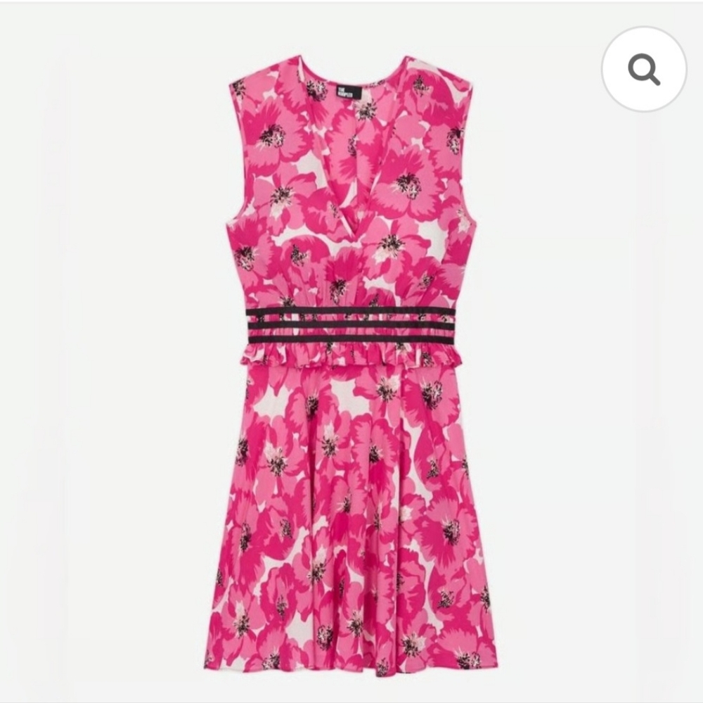 The Kooples NWT Fit and Flare,floral,sleeveless dress sz.2 women's 6-8 Pink/blk